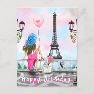 Födelsedagskort Kvinnor med Rosa Balloon i Paris Vykort