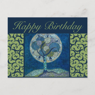 födelsedagskort - måne i blommålning vykort