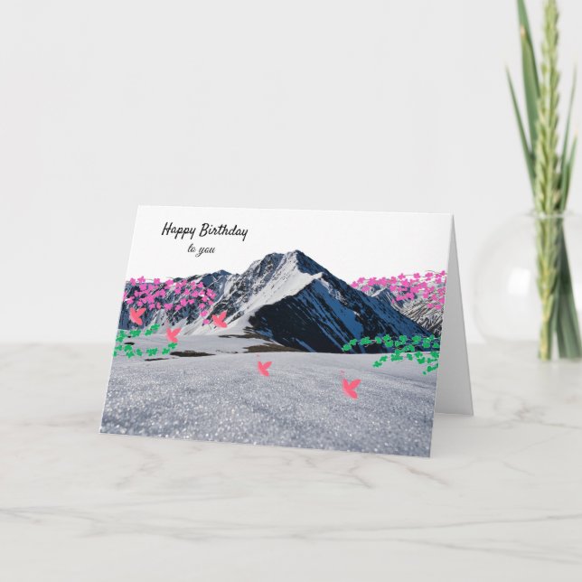 Födelsedagskort med berg och fjärilar kort (Framsida)