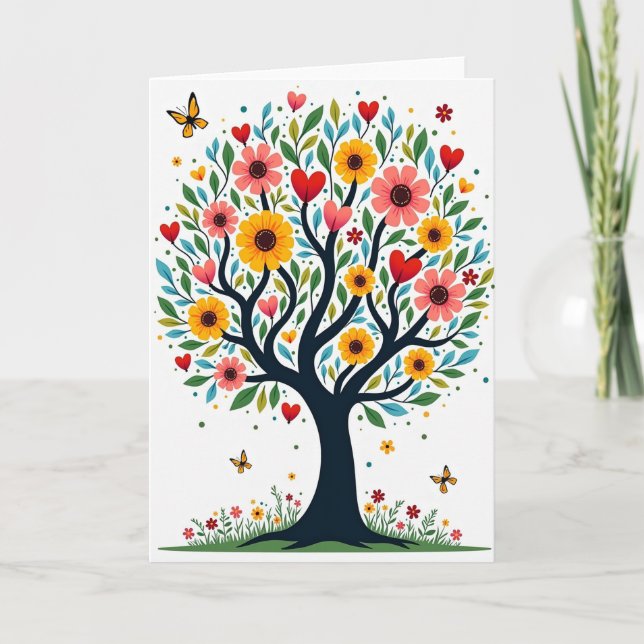 Födelsedagskort med blommande träd kort (Framsida)