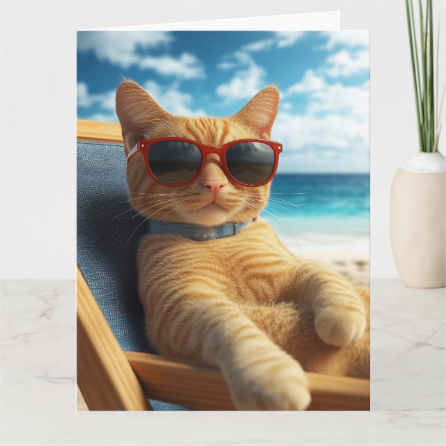 FÖDELSEDAGSKORT MED CATTY PÅ STRANDEN KORT (Framsida)
