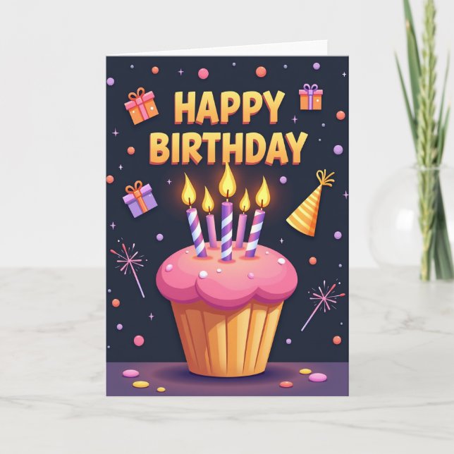 Födelsedagskort med Cupcake-illustration Kort (Framsida)