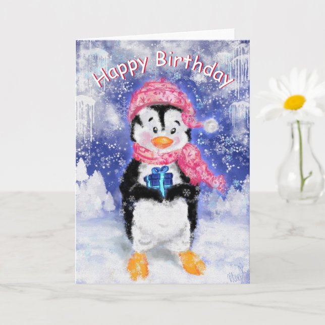 Födelsedagskort med Cute Penguin Kort (Liten växt)