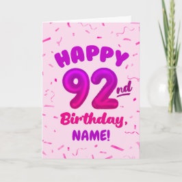 Födelsedagskort med eget namn och 92:a ballongnumm kort