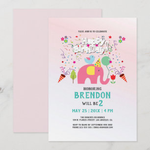 Födelsedagskort med elefant och fågel inbjudningar