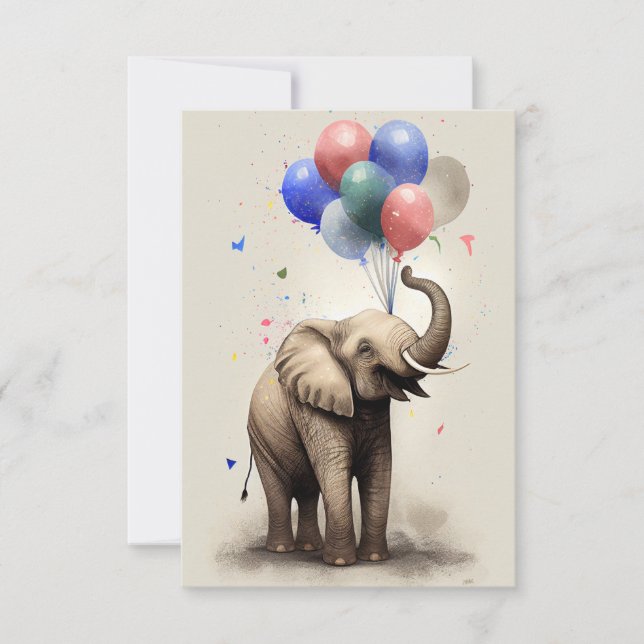 Födelsedagskort med Elephant Flat Greeting Card Tack Kort (Framsida)