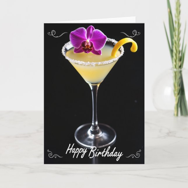 Födelsedagskort med festlig cocktail kort (Framsida)