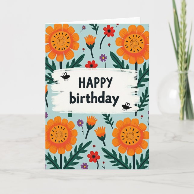 Födelsedagskort med festlig orange blomning kort (Framsida)