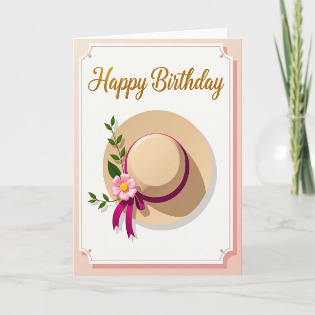 Födelsedagskort med hatt och blommor kort (Framsida)