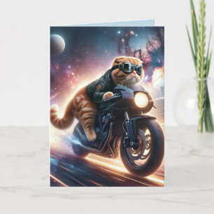 Födelsedagskort med katt på motorcykel helgkort