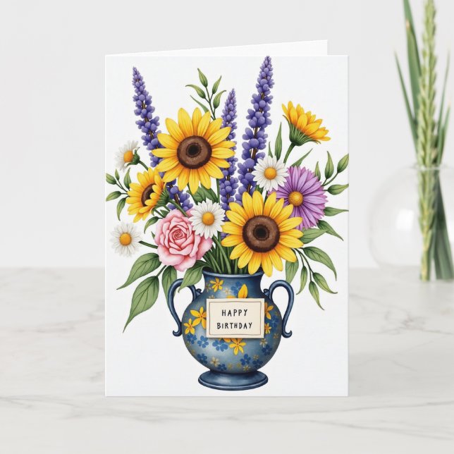 Födelsedagskort med konst i guldblomning kort (Framsida)