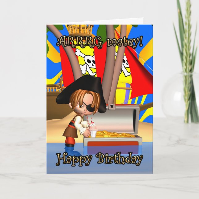 Födelsedagskort med liten Pirat, Arrg Matey! Kort (Framsida)