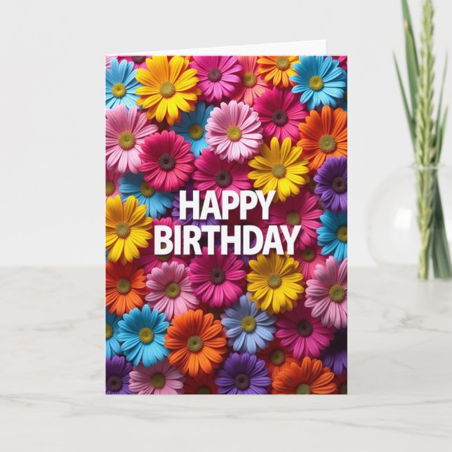 Födelsedagskort med livfull blomning kort (Framsida)