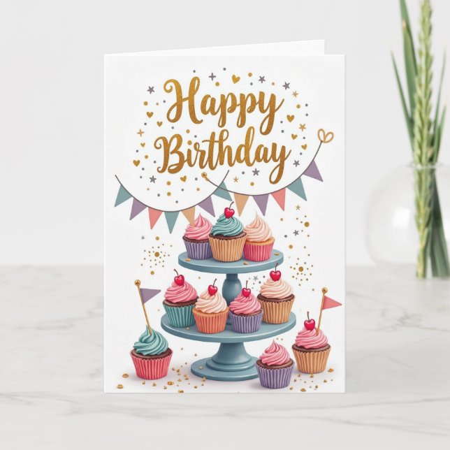 Födelsedagskort med Pastel Fana Kort (Framsida)
