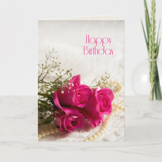 Födelsedagskort med rosa ros kort (Framsida)