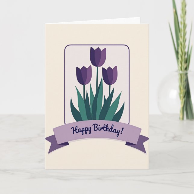 Födelsedagskort med Violett Blomning Kort (Framsida)