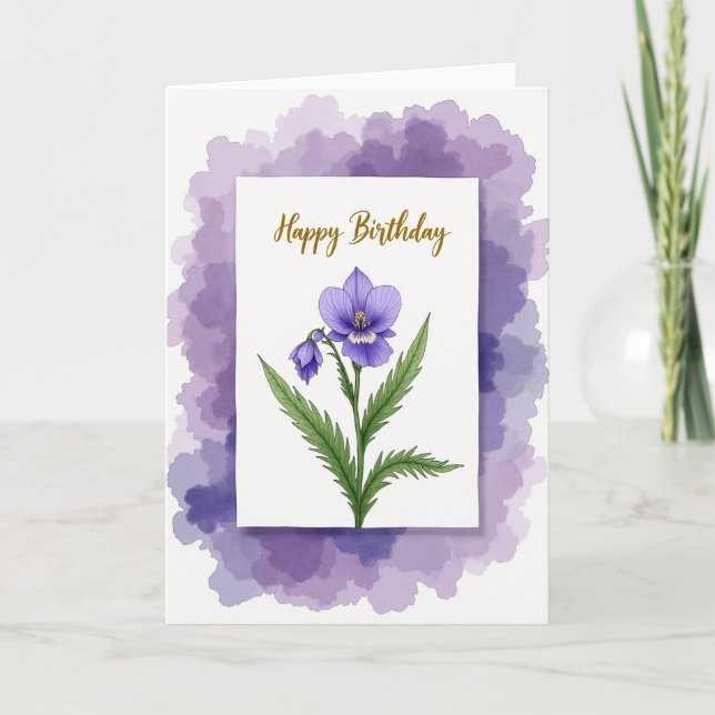 Födelsedagskort med violetta blommor kort (Framsida)