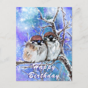 Födelsedagskort med Winter Sparrows - Hug Vykort