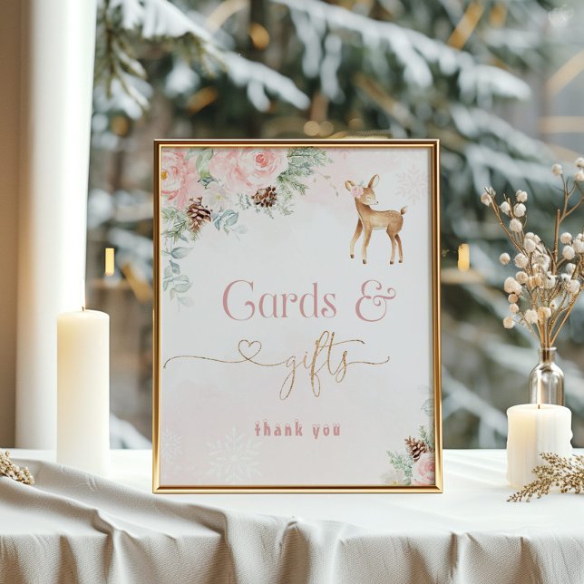  födelsedagskort och presenter för rosa vintertid, poster (Skapare uppladdad)