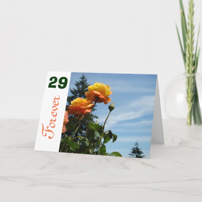Födelsedagskort Orange Rosor 29 Forever Twentynine Kort (Framsida)