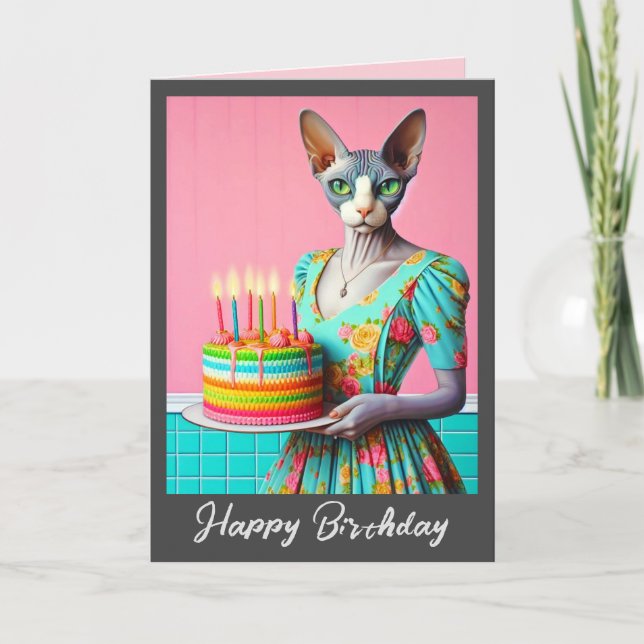 Födelsedagskort | Sphynx Cat Dam med födelsedagsku Kort (Framsida)