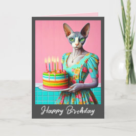 Födelsedagskort | Sphynx Cat Dam med födelsedagsku Kort