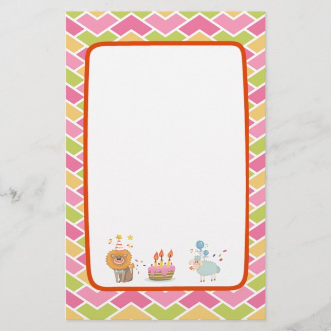 Födelsedagskummel med Party Lejon och ballongsfår Brevpapper (Framsida)