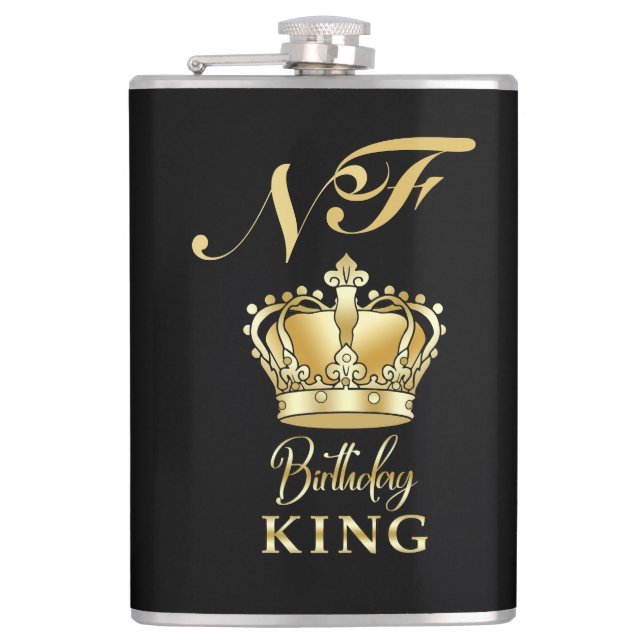 Födelsedagskung Guld Krona Royal Monogram Lyx Fickplunta (Framsidan)
