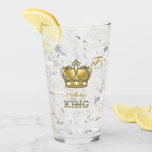 Födelsedagskung Guld Krona Royal Monogram Lyx Glaskopp (Framsida Ice)