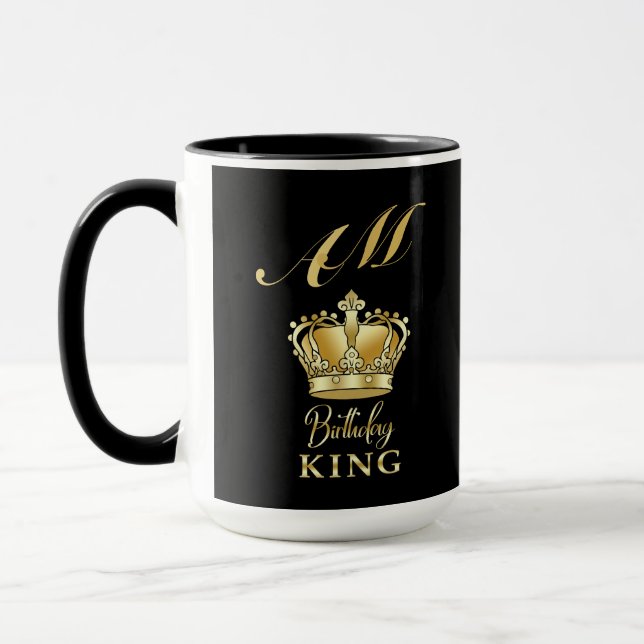 Födelsedagskung Guld Krona Royal Monogram Lyx Mugg (Vänster)