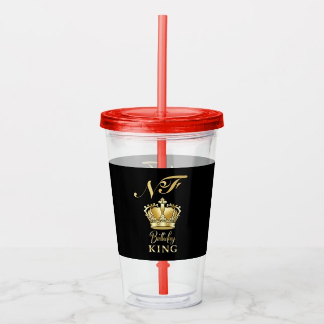 Födelsedagskung Guld Krona Royal Monogram Lyx Take Away Mugg (Framsida)