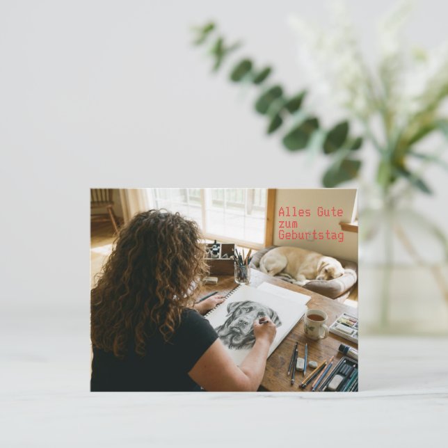 Födelsedagslabrador ritning  vykort (Stående Fram)