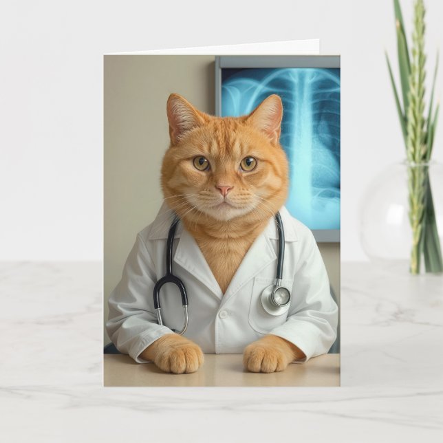Födelsedagsläkar Katt med stetoskop Kort (Framsida)