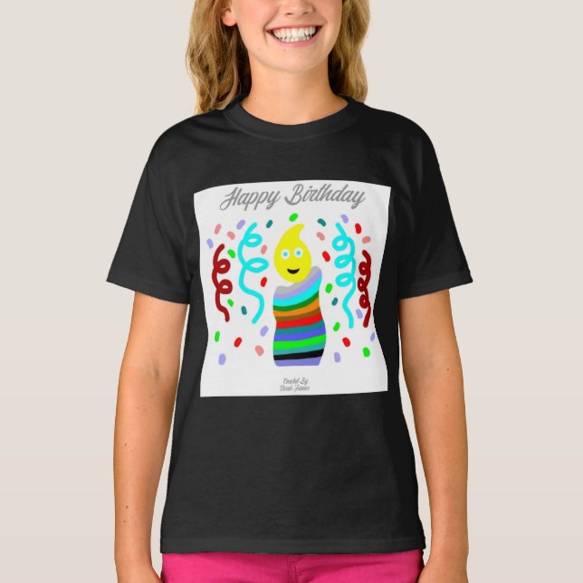 Födelsedagsljus Hälsningar Flickor Svart T Shirt (Framsida)