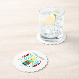 Födelsedagsljus Hälsningar Rund Scalloped Coaster Underlägg Papper