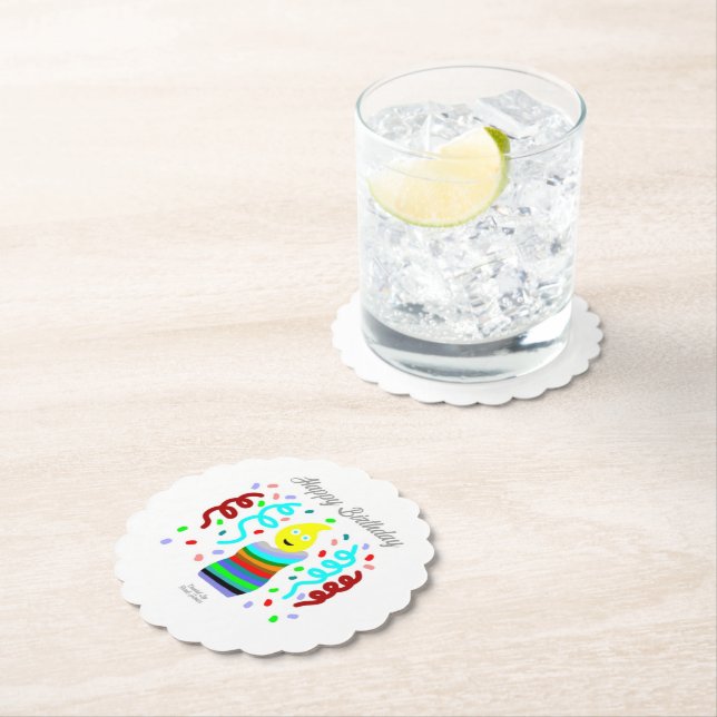 Födelsedagsljus Hälsningar Rund Scalloped Coaster Underlägg Papper (Insitu)