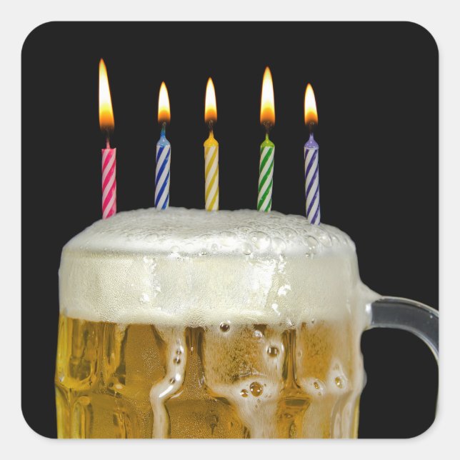 Födelsedagsljus i Beer Mugg Fyrkantigt Klistermärke (Framsida)