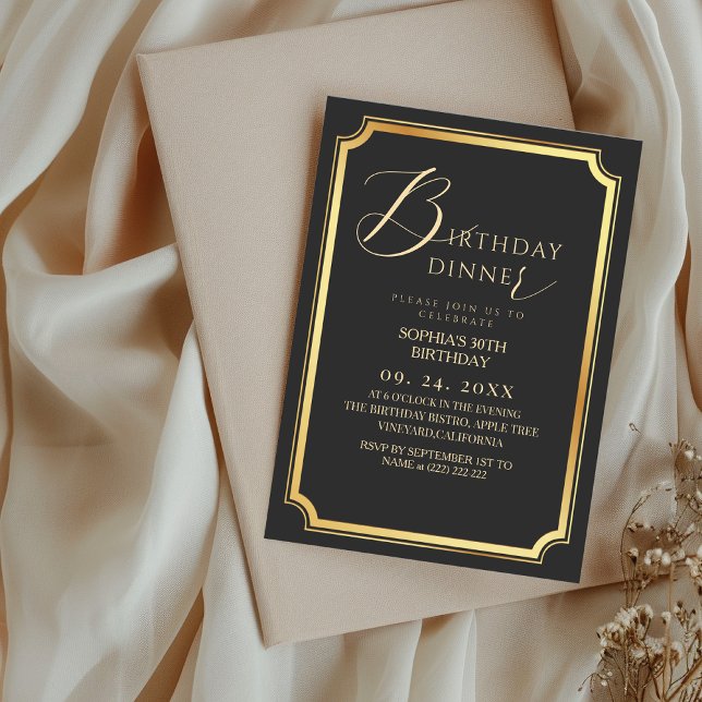  Födelsedagsmiddag Modern & Minimal Svart  Inbjudningar (Skapare uppladdad)