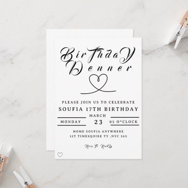 Födelsedagsmiddagsinbjudan, redigerbar födelsedags inbjudningar (Fram/Back In Situ)