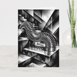 Födelsedagsmonokrom Slinky på kromtrappa Kort