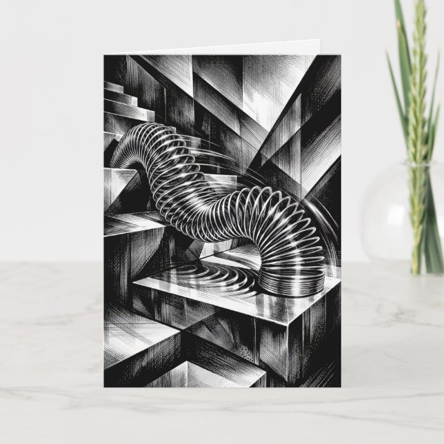Födelsedagsmonokrom Slinky på kromtrappa Kort (Framsida)