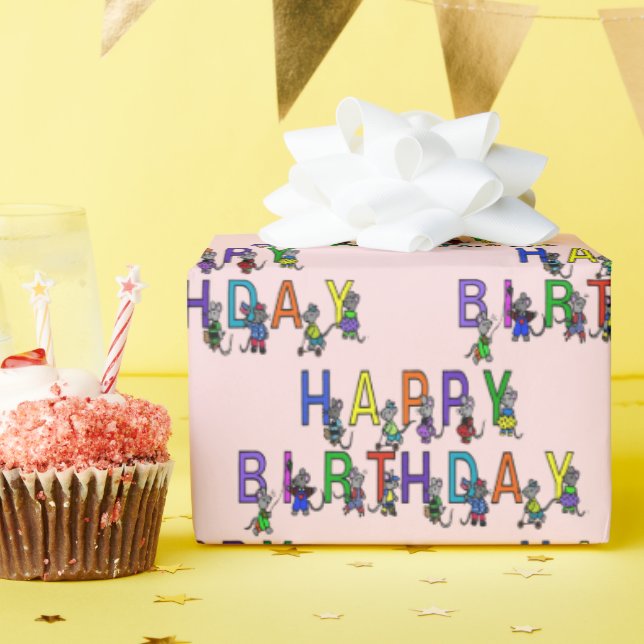 Födelsedagsmöss på Rosa  Presentpapper (Födelsedagsfest)