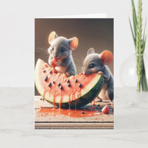 Födelsedagsmöss som äter vattenmelon kort