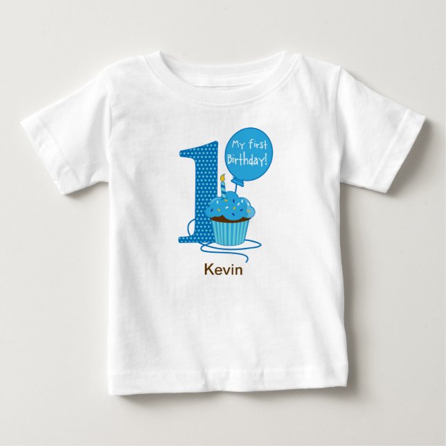 Födelsedagsmuffins blå 1 år t-shirt (Framsida)