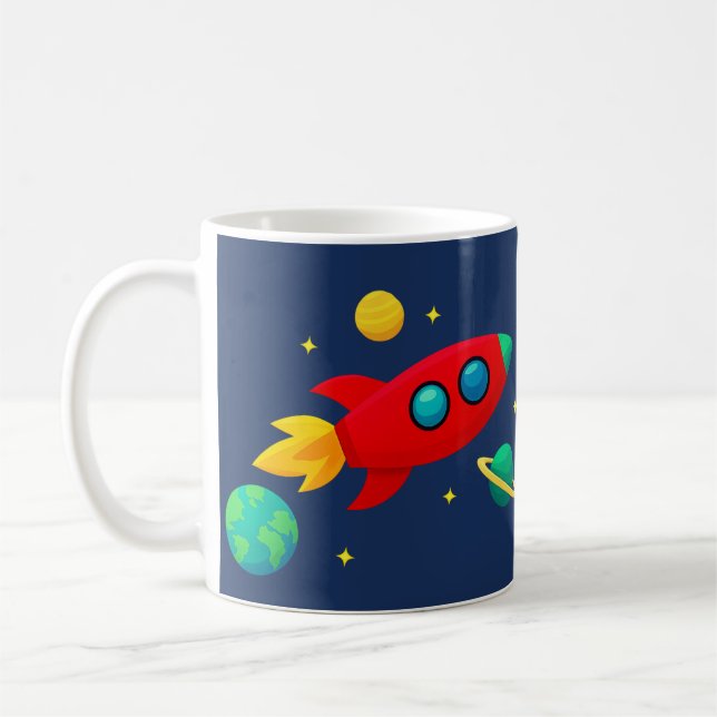 Födelsedagsmugg med rymdtema | Marinblå  Kaffemugg (Vänster)