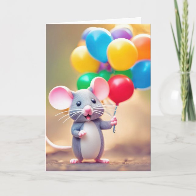 Födelsedagsmus med ballonger kort (Framsida)