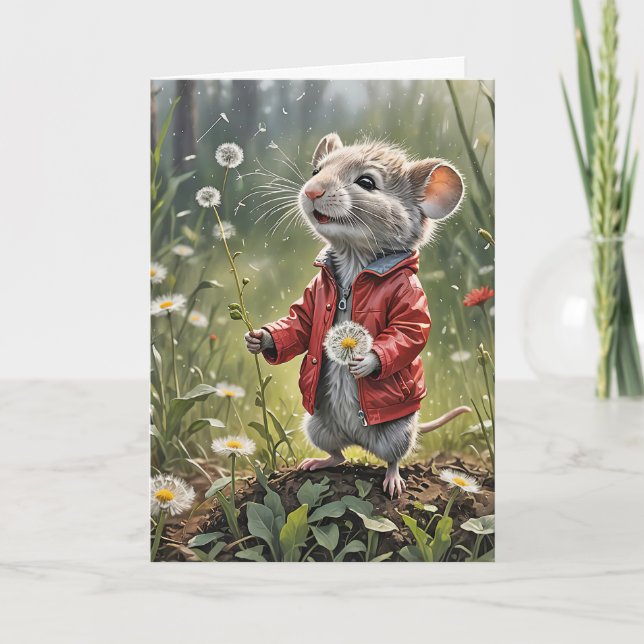 Födelsedagsmus med dandelion kort (Framsida)