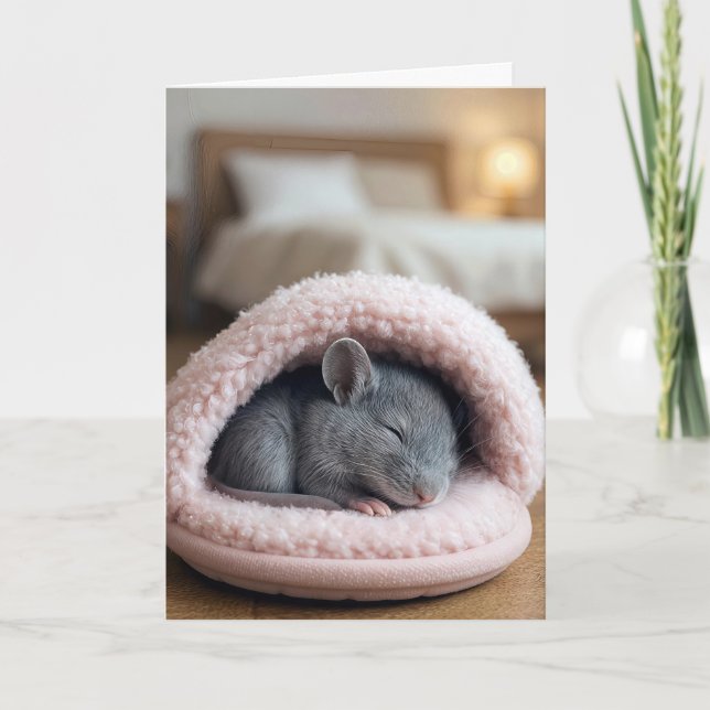 Födelsedagsmus Sover i en Rosa Toffel Kort (Framsida)