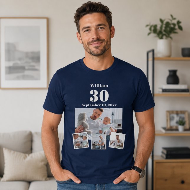 Födelsedagsnamn ålder fotokollage blå t shirt (Skapare uppladdad)