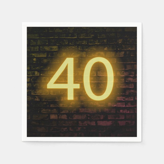 Födelsedagsneon 40 Skylt på tegelvägg  Pappersservett (Framsidan)
